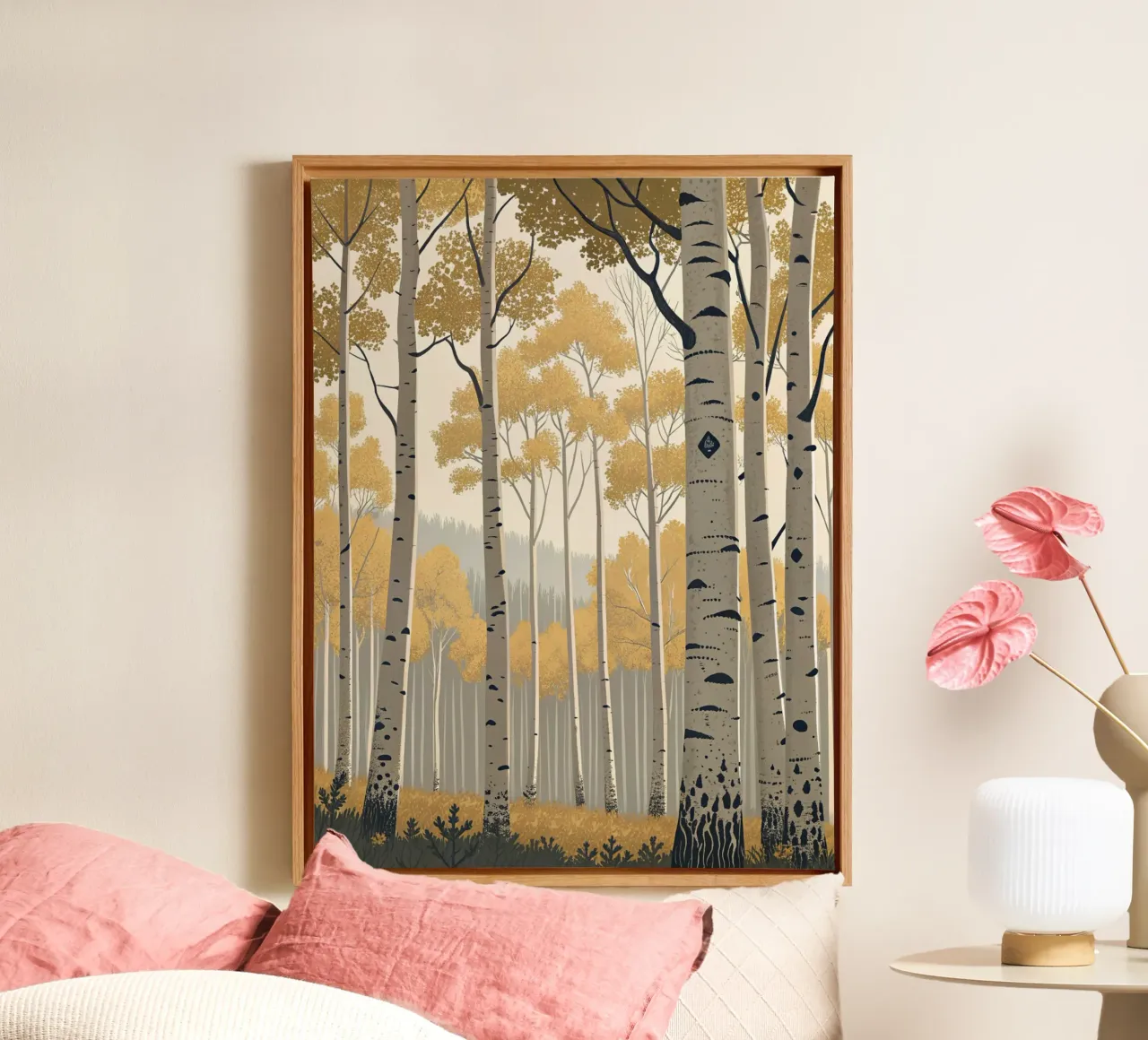 Un boschetto di Aspen dorati in autunno: Un digitale sereno e moderno tela con Cornice a cassetta da Artistic-shop