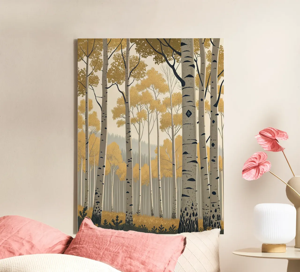 Un boschetto di Aspen dorati in autunno: Un digitale sereno e moderno tela con Cornice a cassetta da Artistic-shop