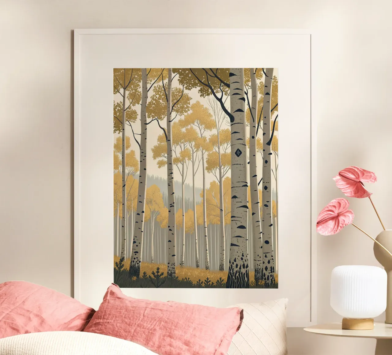 Un boschetto di Aspen dorati in autunno: Un digitale sereno e moderno poster da Artistic-shop