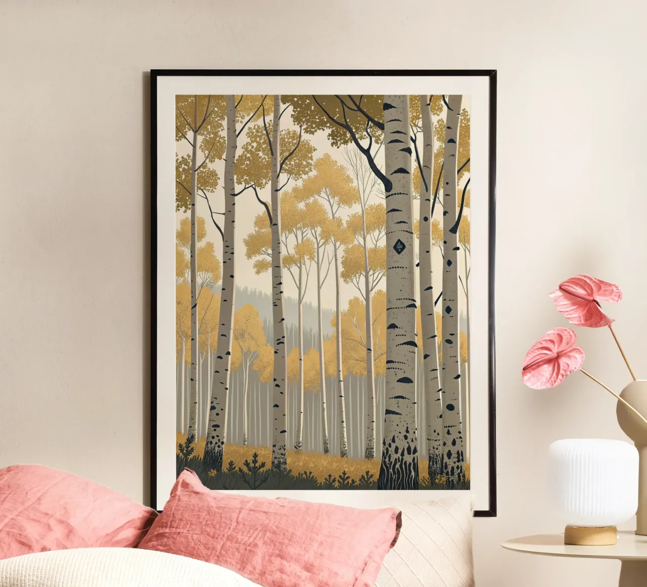 Un boschetto di Aspen dorati in autunno: Un digitale sereno e moderno poster da Artistic-shop