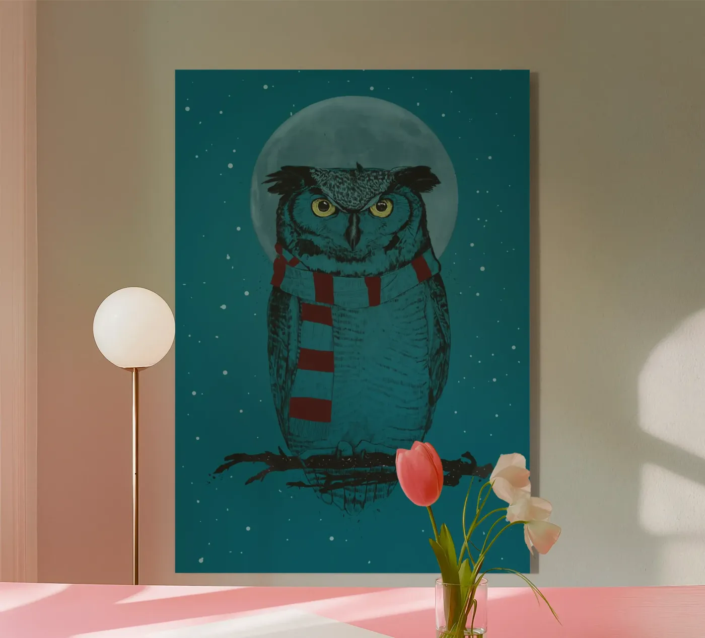 Winter Owl acryl van Balazs Solti