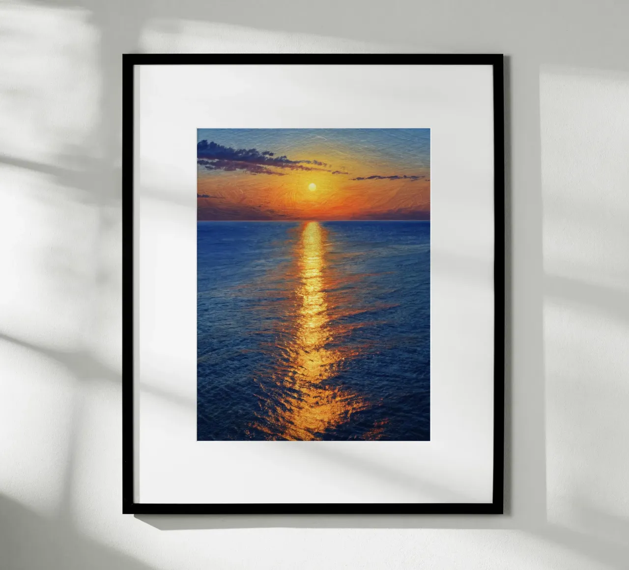 Sentiero d'oro verso l'orizzonte: Un sereno tramonto sul mare poster da Artistic-shop