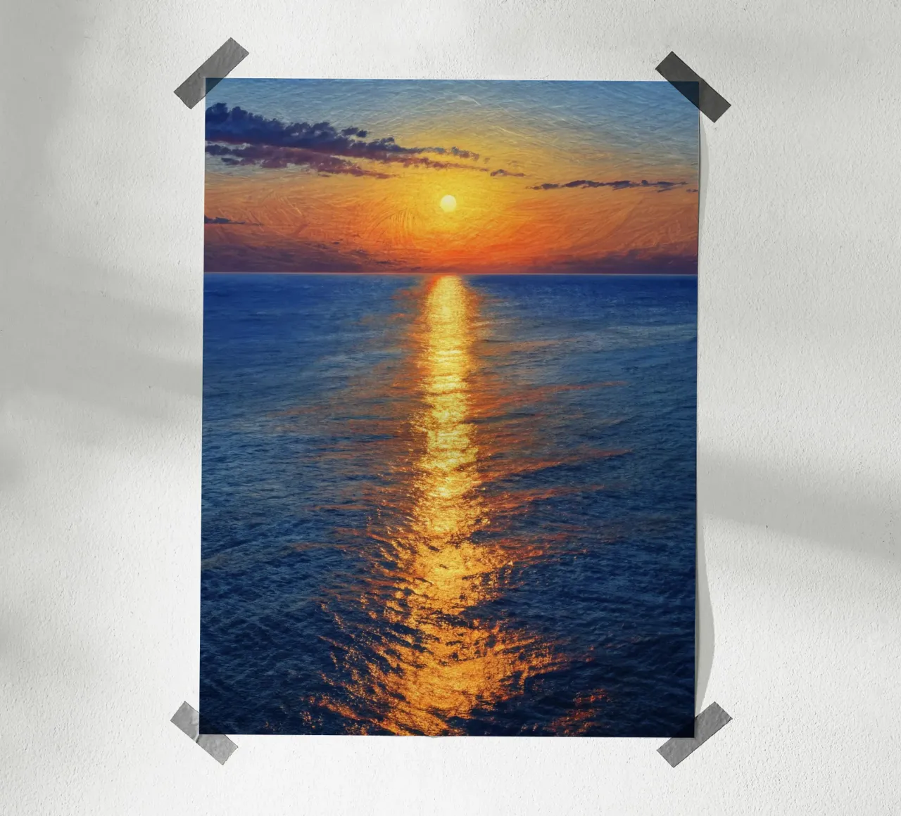 Sentiero d'oro verso l'orizzonte: Un sereno tramonto sul mare poster da Artistic-shop