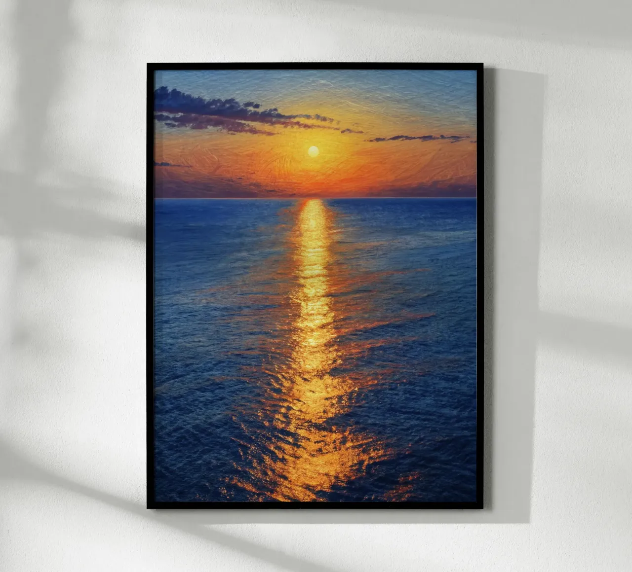 Sentiero d'oro verso l'orizzonte: Un sereno tramonto sul mare poster da Artistic-shop
