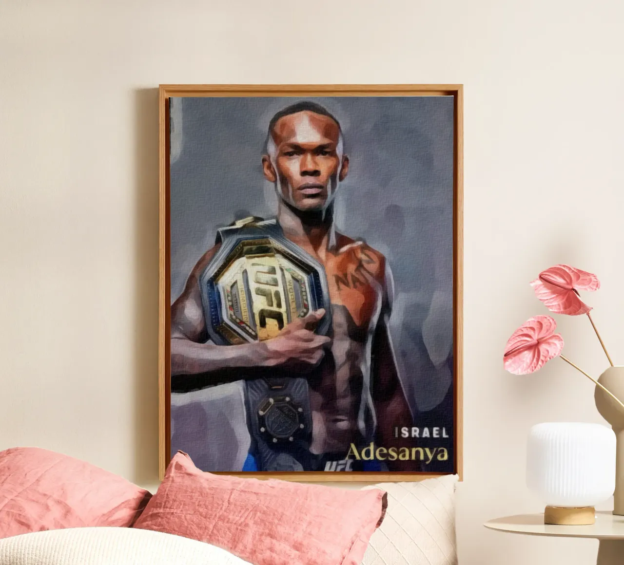 israel adesanya campione UFC 2022 tela con Cornice a cassetta da dan band