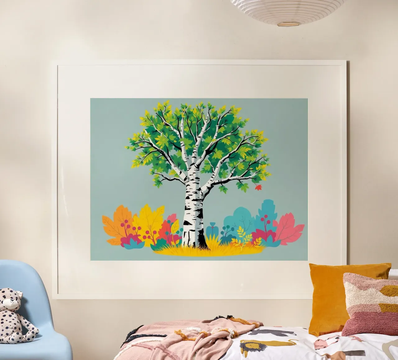 Tranquil Birch: un'oasi autunnale vibrante poster con telaio in legno da Artistic-shop