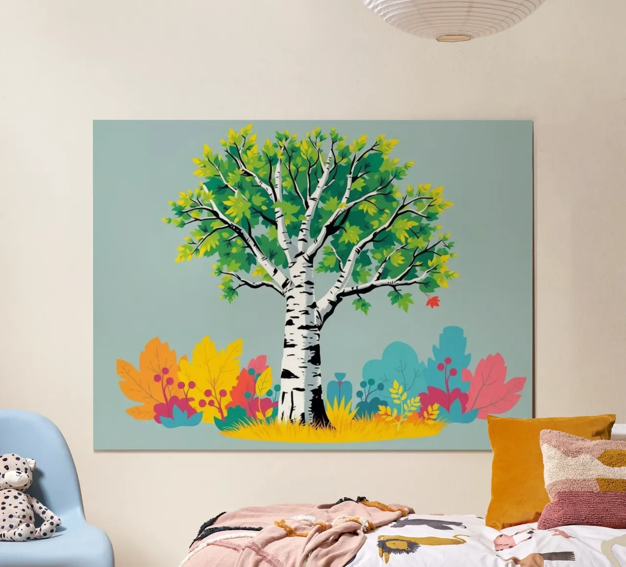 Tranquil Birch: un'oasi autunnale vibrante poster con telaio in legno da Artistic-shop