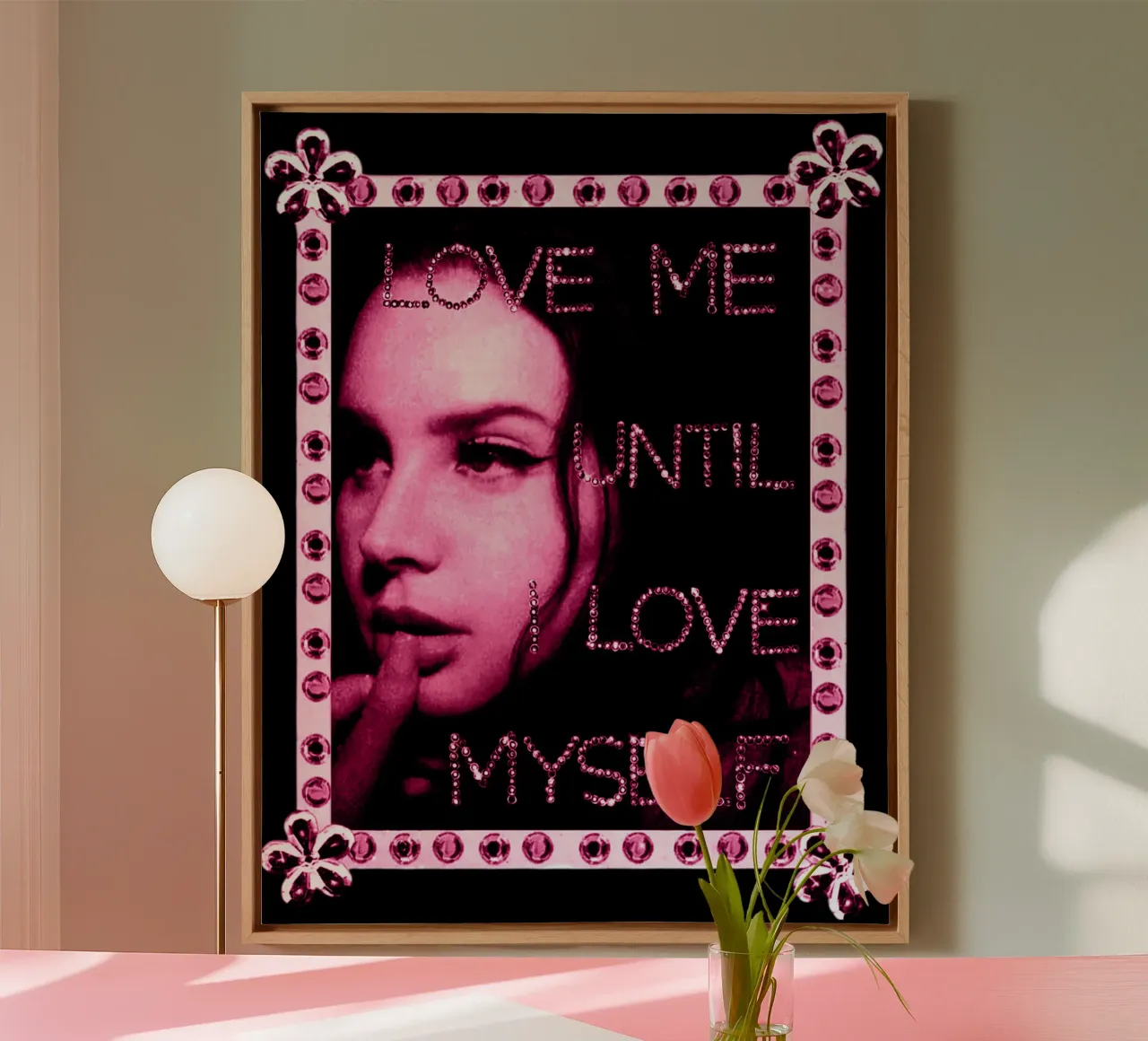 Liebe mich, bis ich mich selbst liebe Lana Del Rey Leinwand mit Schattenfugenrahmen von eliouxence