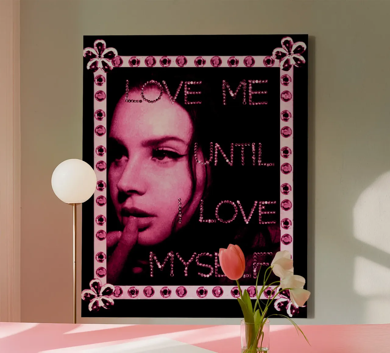 Liebe mich, bis ich mich selbst liebe Lana Del Rey Leinwand mit Schattenfugenrahmen von eliouxence