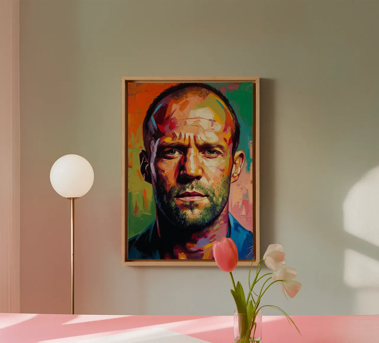 Jason Statham abstract kunstschilderij canvas met Baklijst van Lembayung art