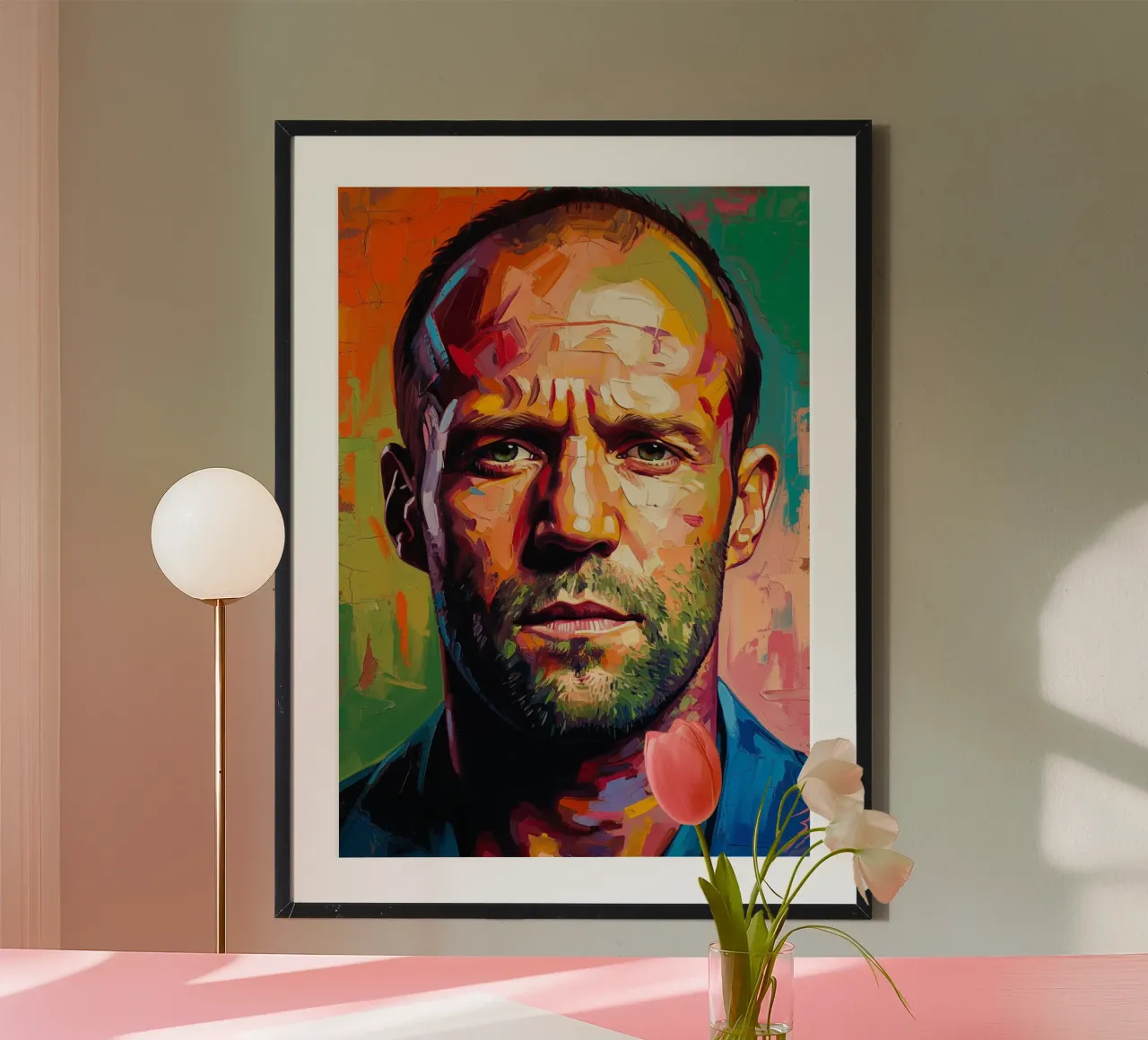 Jason Statham abstrakte Kunst Gemälde Poster mit Holzrahmen von Lembayung art