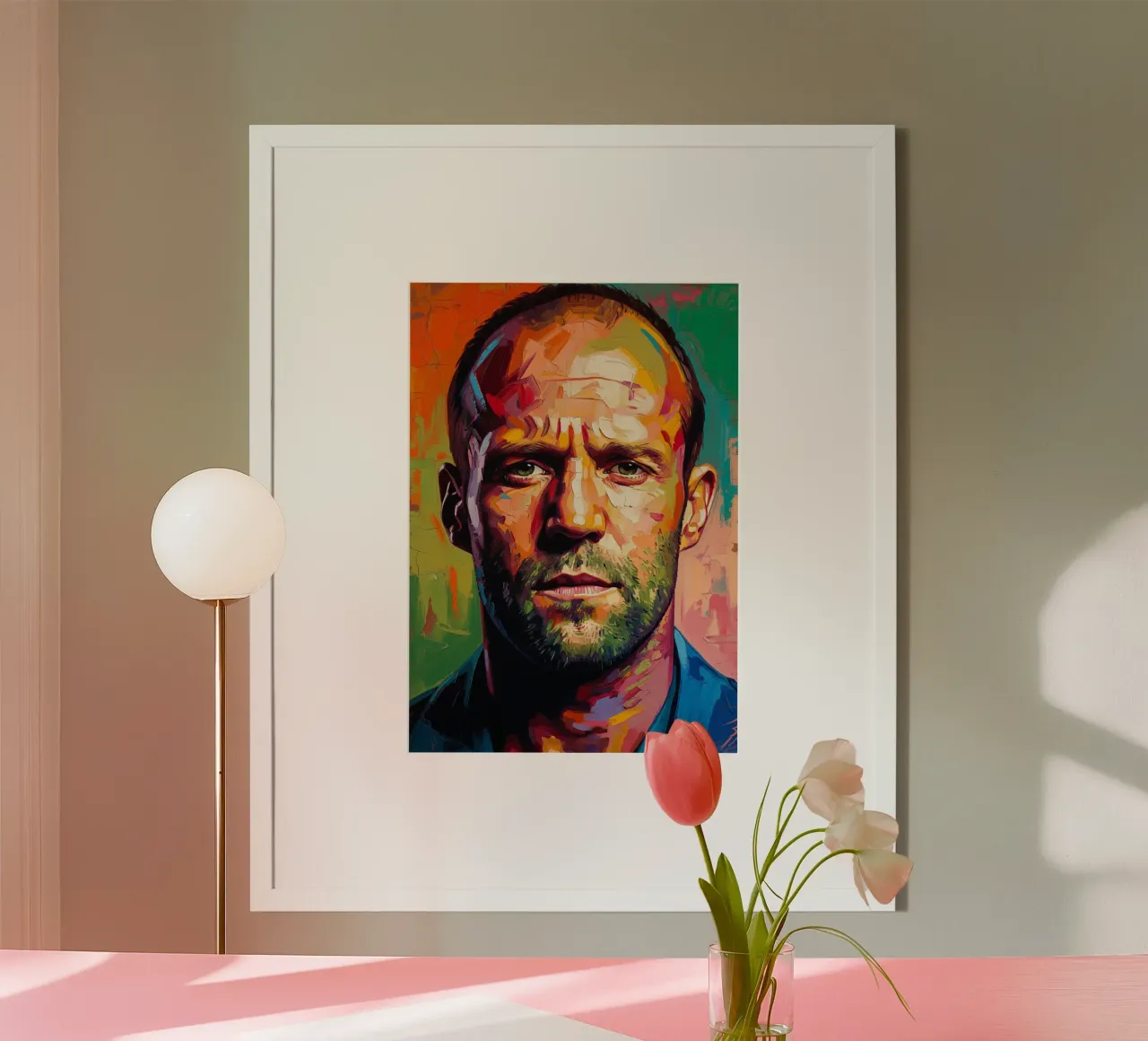 Jason Statham abstrakte Kunst Gemälde Poster mit Holzrahmen von Lembayung art