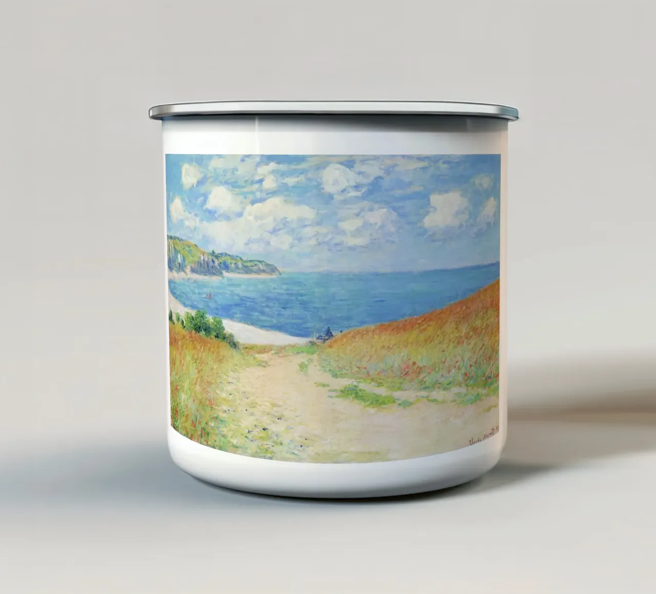 Claude Monet’s Path in the Wheat Fields at Pourville i enamel mug by Venus Art