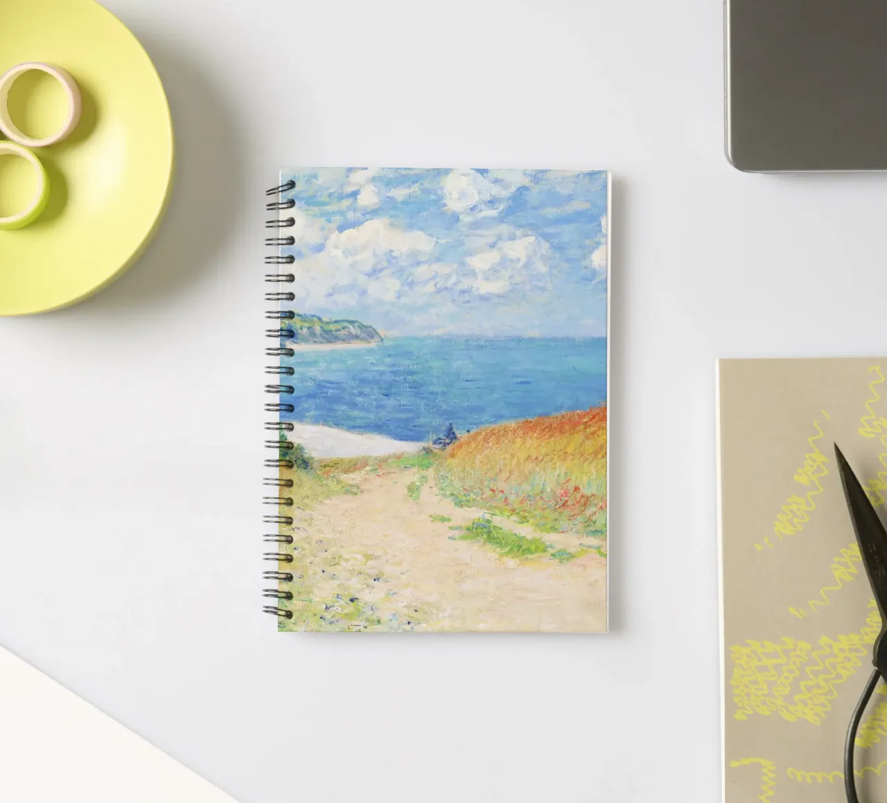 Claude Monet’s Path in the Wheat Fields at Pourville i spiral notebook by Venus Art