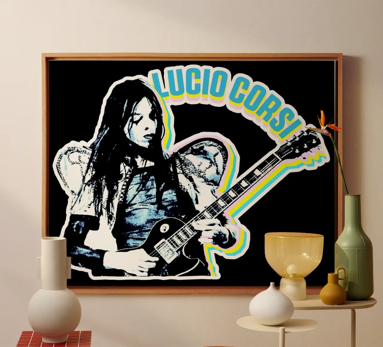 Lucio Corsi Play Guitar Essential T-Shirt tela con Cornice a cassetta da anti___heroo