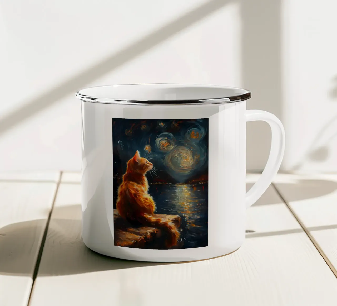 Ginger Cat Notte stellata tazza in smalto da Stellar Creative