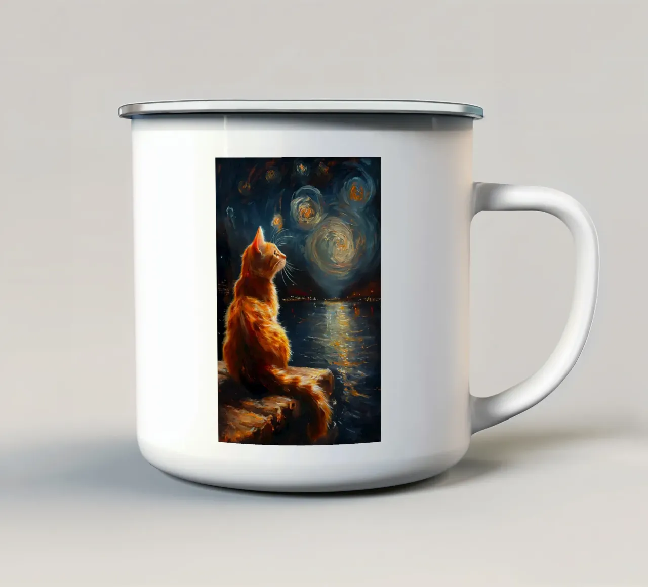 Ginger Cat Notte stellata tazza in smalto da Stellar Creative