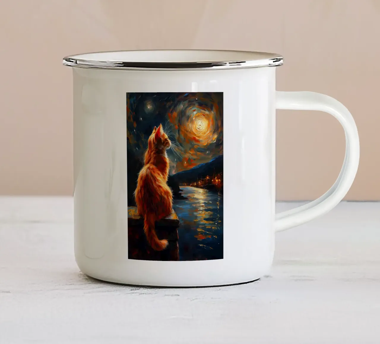 Ginger Cat Notte stellata tazza in smalto da Stellar Creative