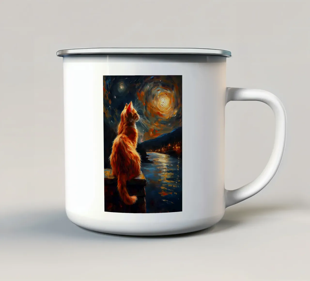 Ginger Cat Notte stellata tazza in smalto da Stellar Creative