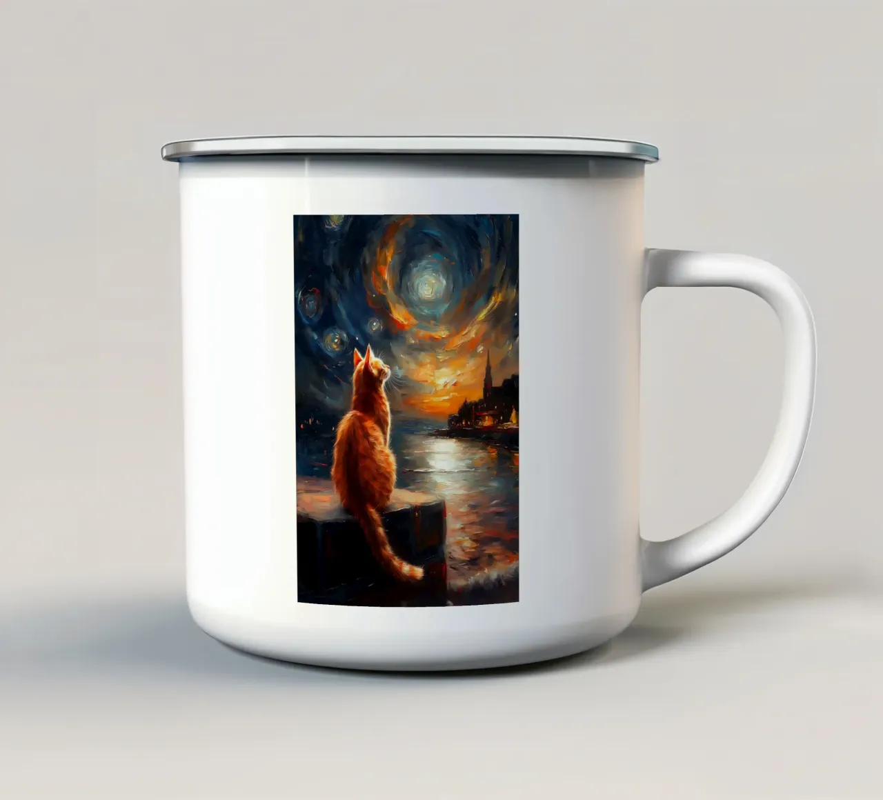 Ginger Cat Notte stellata tazza in smalto da Stellar Creative