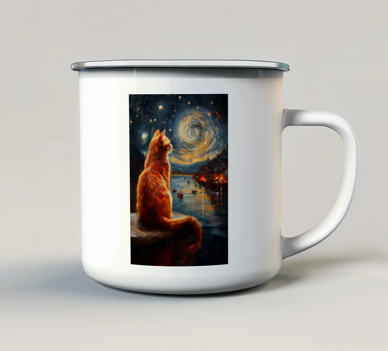 Ginger Cat Notte stellata tazza in smalto da Stellar Creative