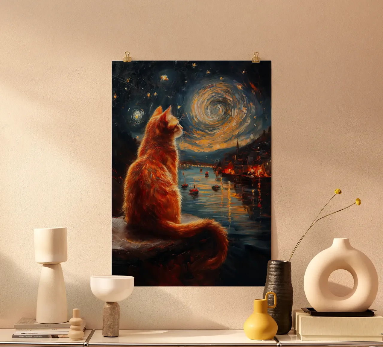 Ginger Cat Notte stellata poster da Stellar Creative