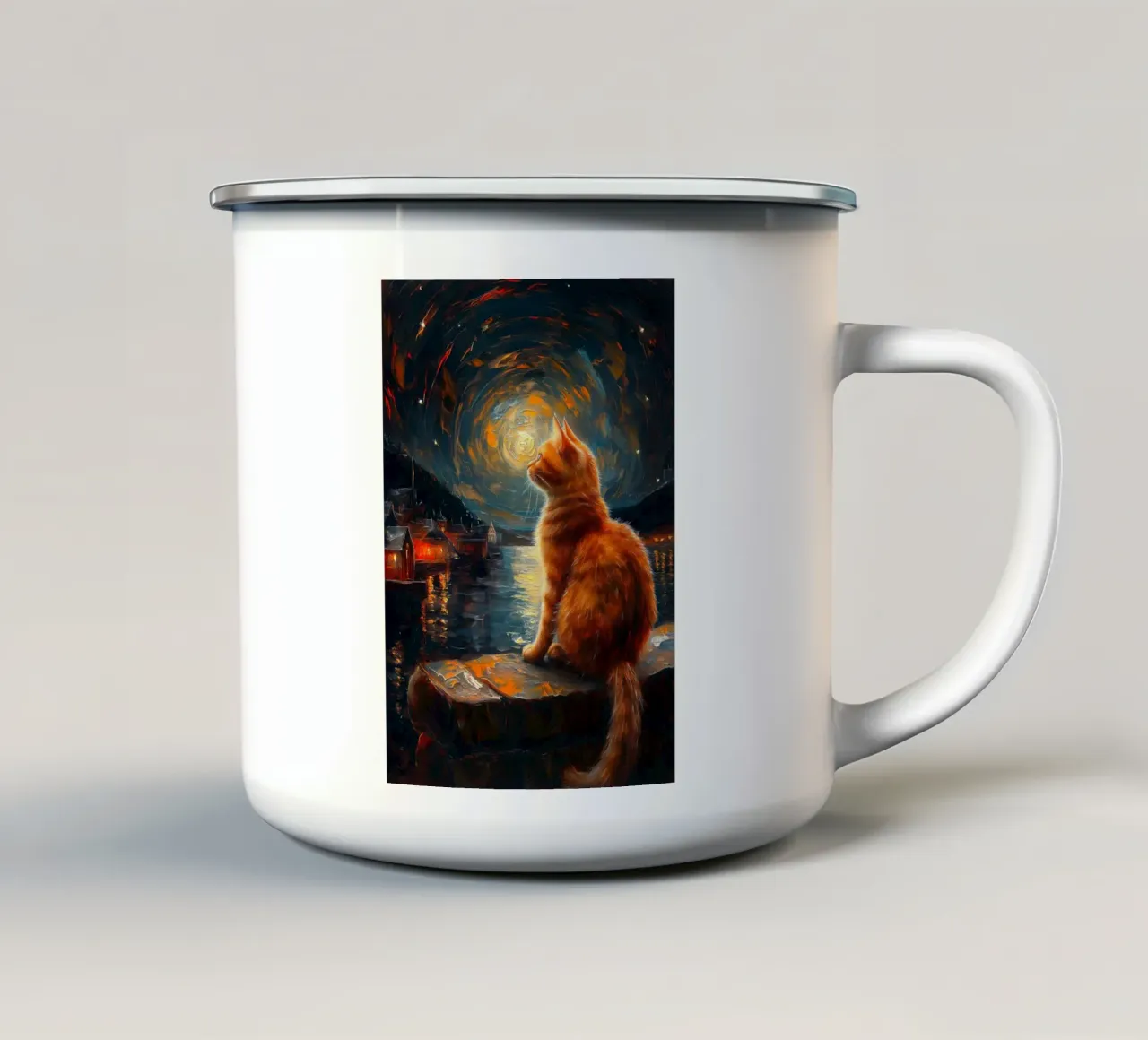 Ginger Cat Notte stellata tazza in smalto da Stellar Creative