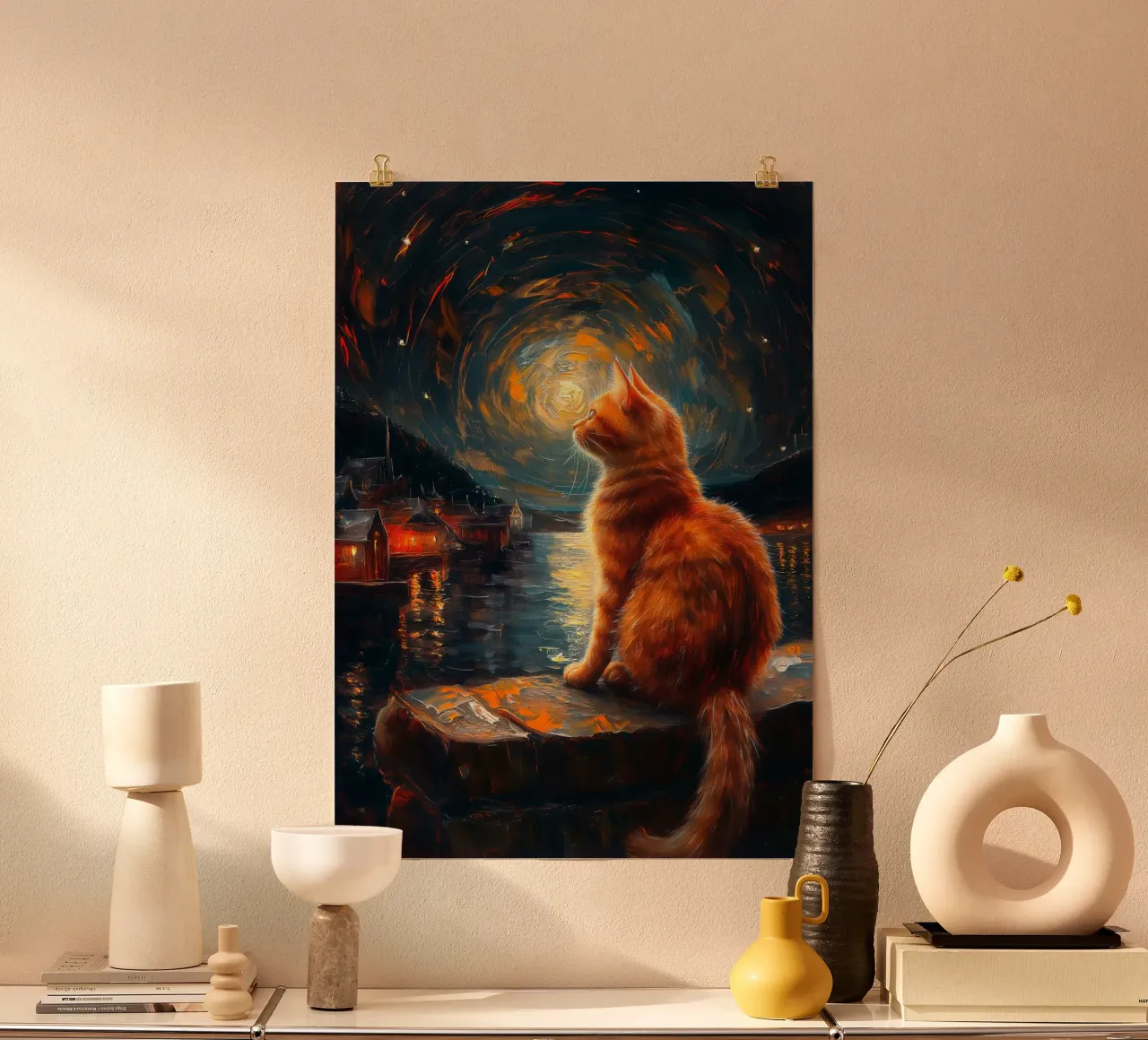 Ginger Cat Notte stellata poster da Stellar Creative