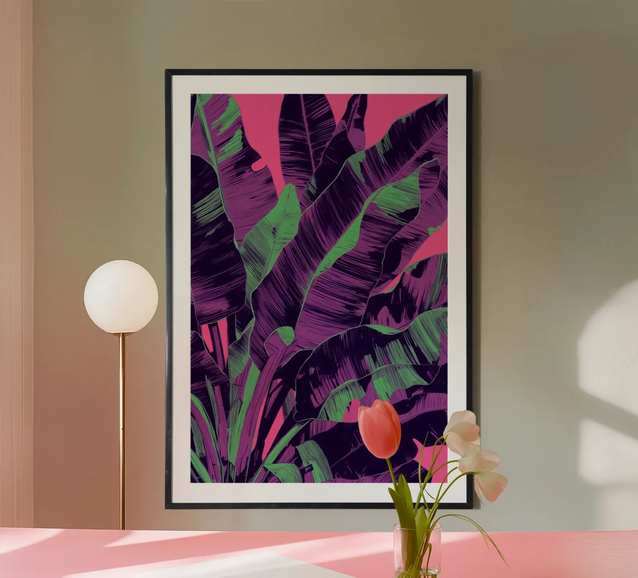 Hojas de plátano con fondo rosa poster de DesignDoodle