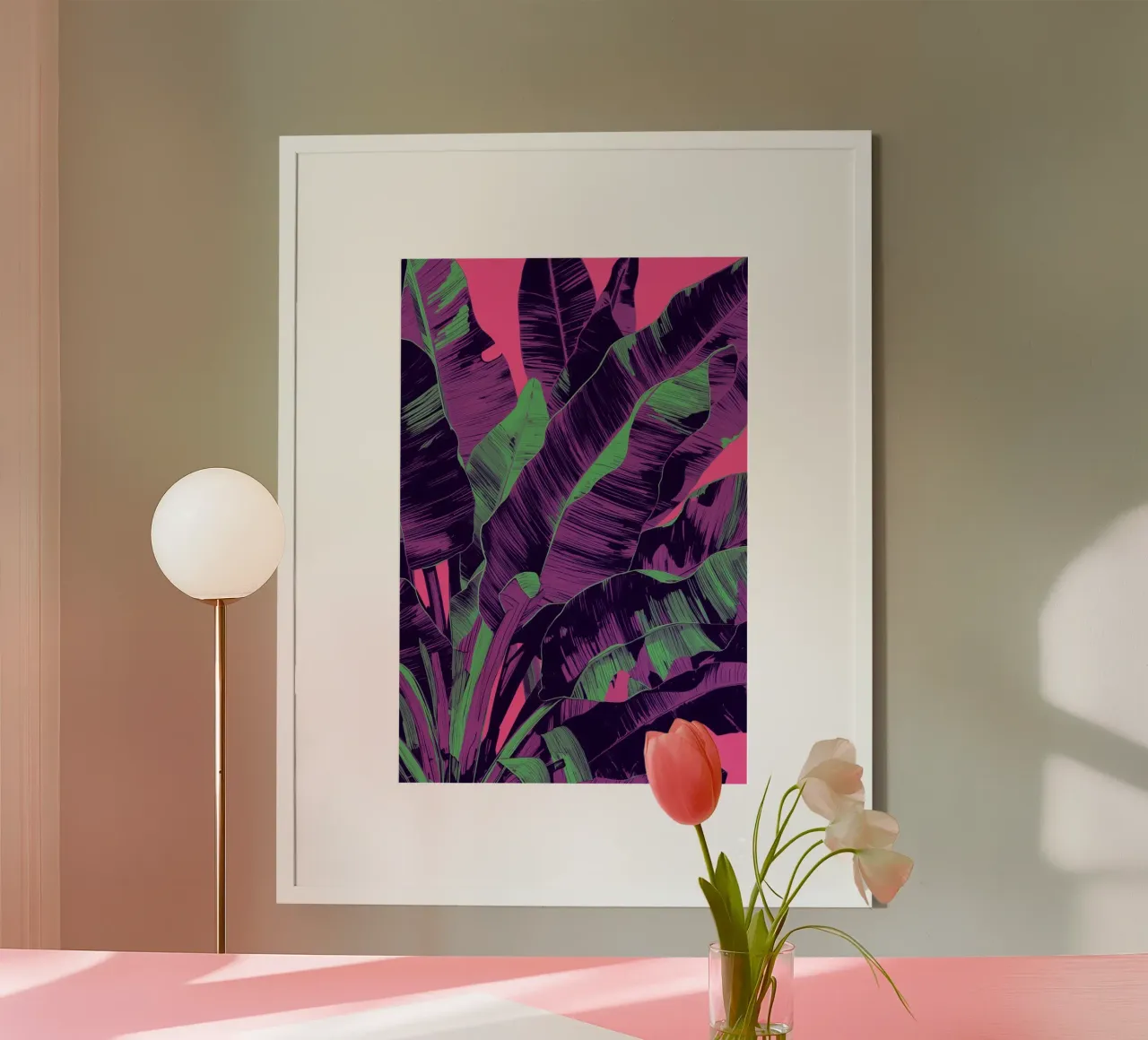 Hojas de plátano con fondo rosa poster de DesignDoodle