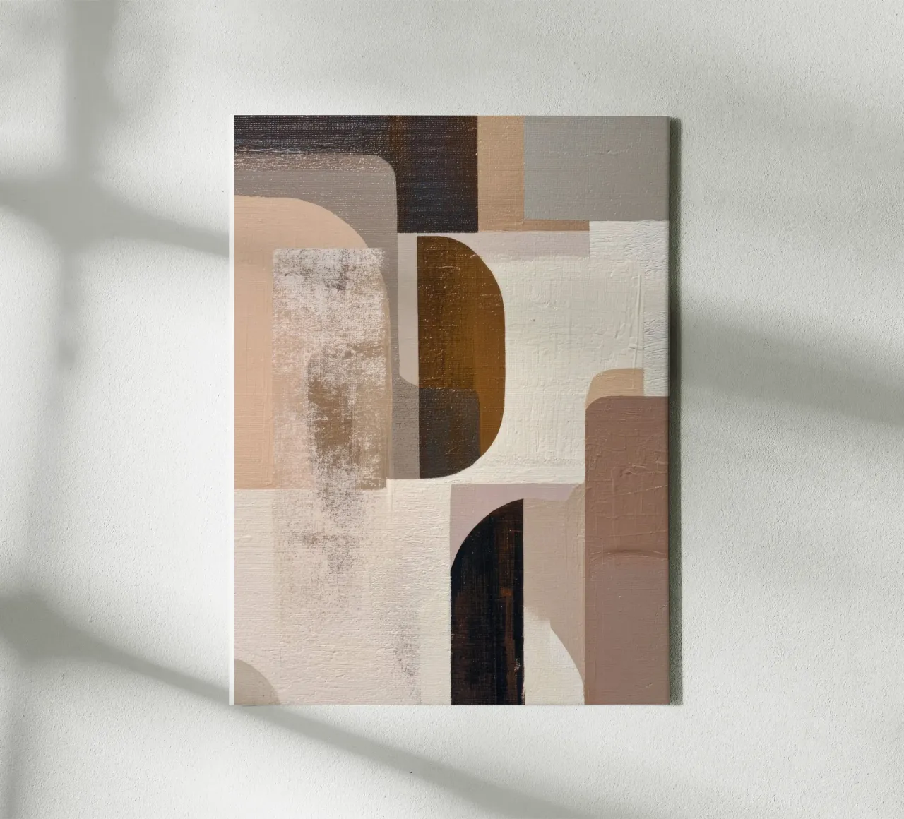 Modern Geometric Abstract Art in Neutral Tones Leinwand mit Schattenfugenrahmen von Artbyvo