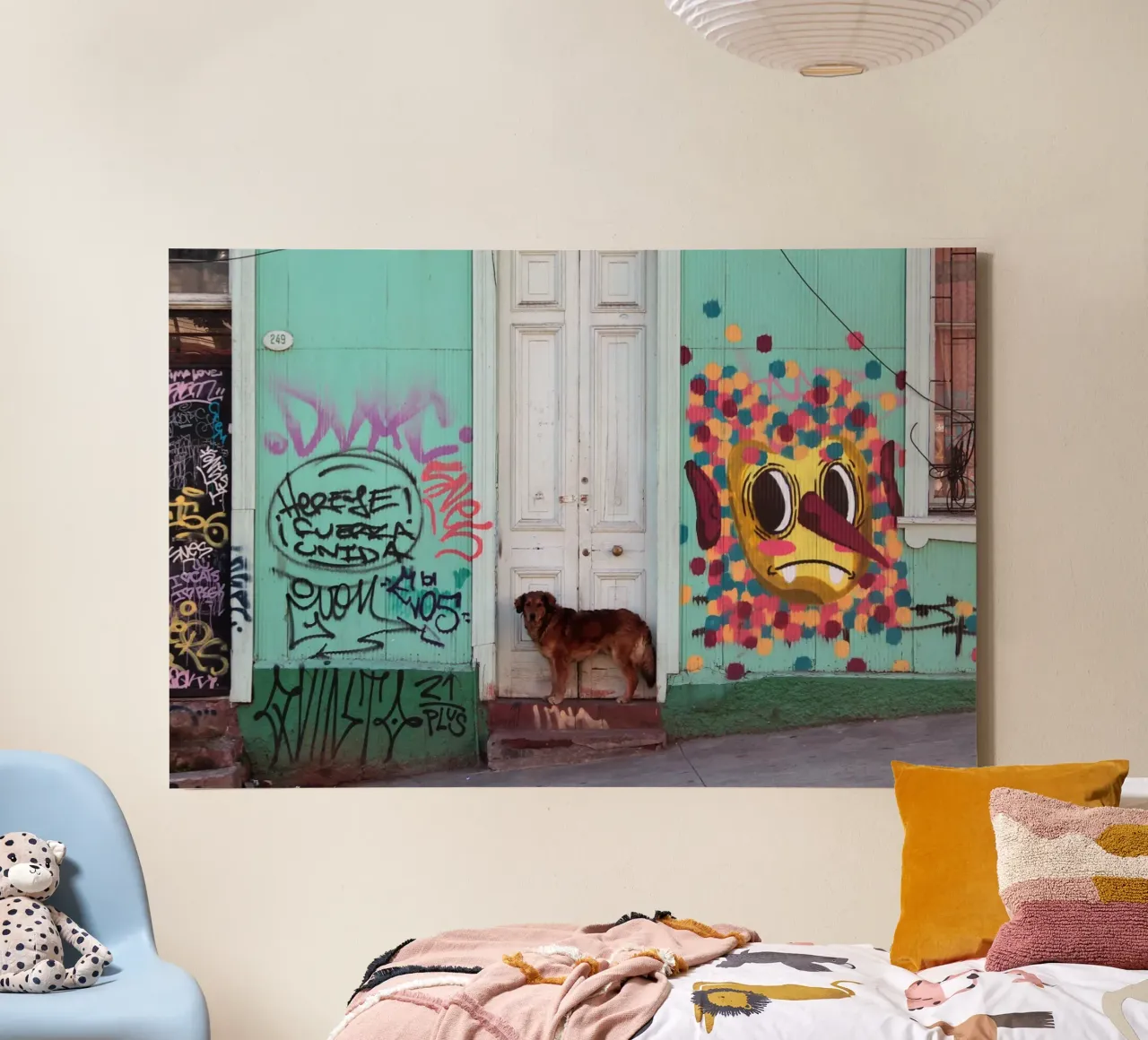 Hond en gekleurde muur canvas van LinaTravels