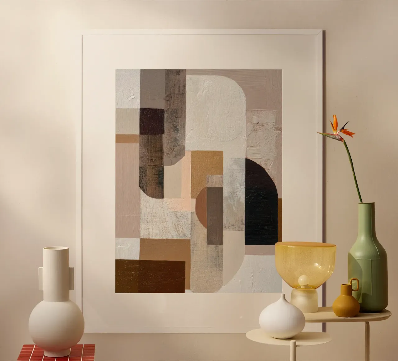 Arte da parete geometrica astratta in caldi colori neutri poster da Artbyvo