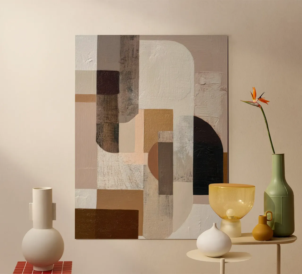 Arte da parete geometrica astratta in caldi colori neutri poster da Artbyvo
