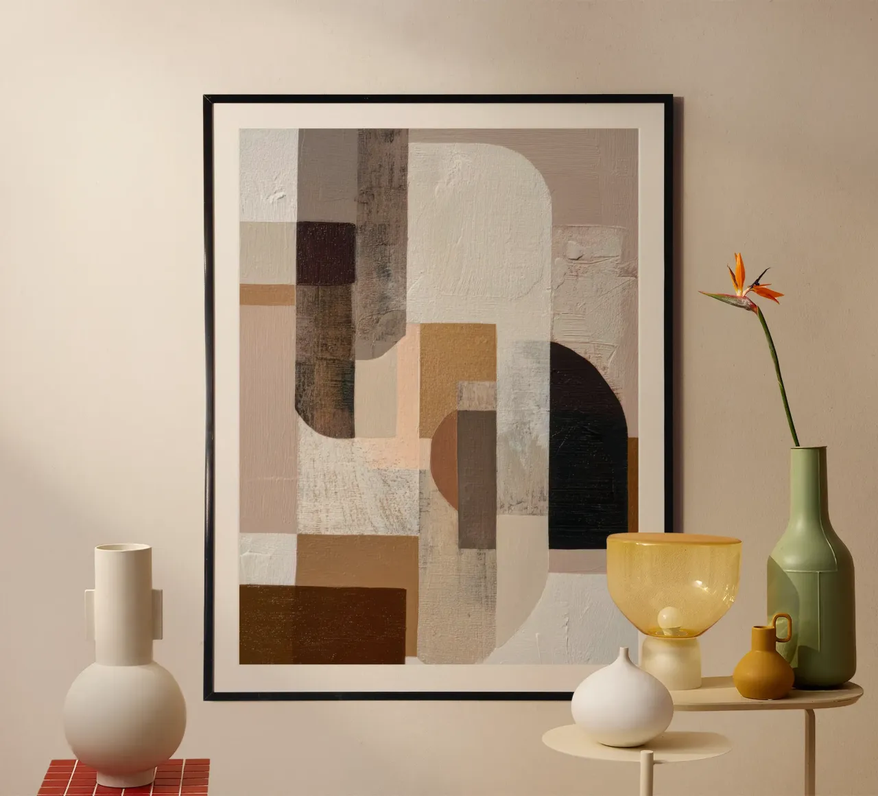 Arte da parete geometrica astratta in caldi colori neutri poster da Artbyvo