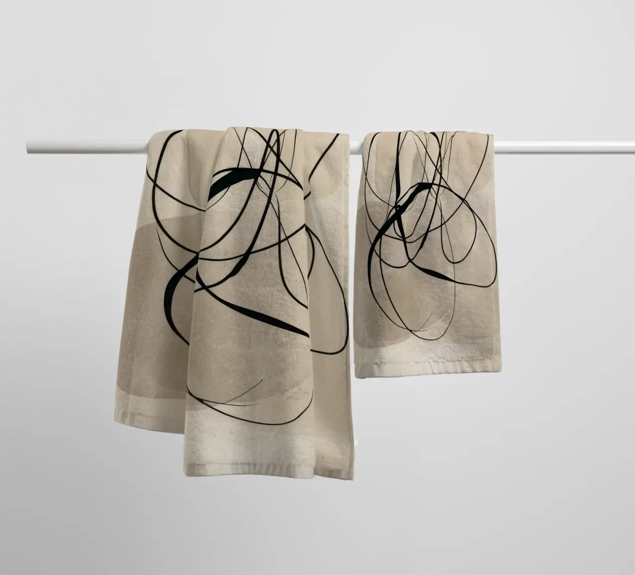 Minimal Abstract Line Art on Beige Background towel by Artbyvo