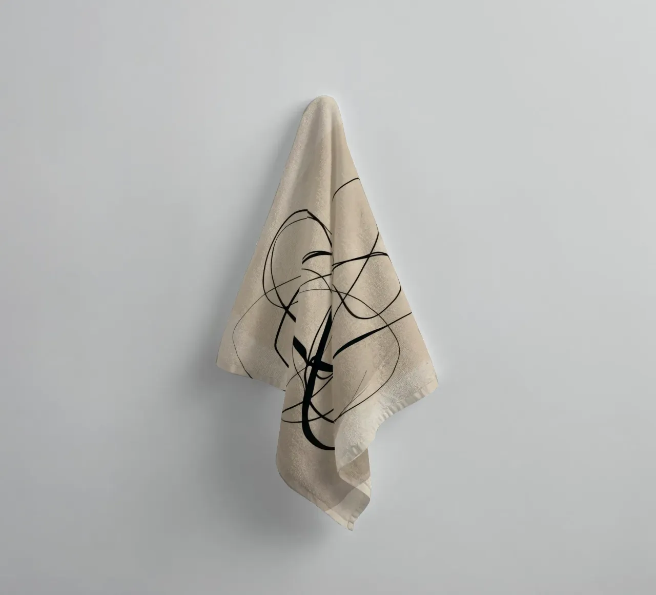 Minimal Abstract Line Art on Beige Background towel by Artbyvo