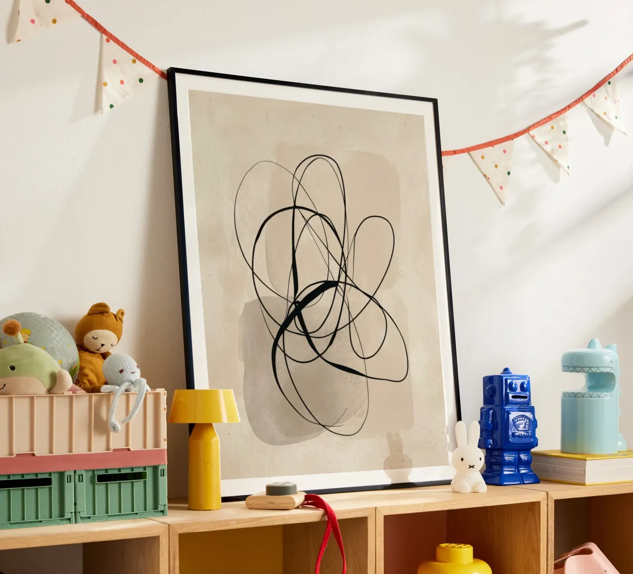Minimal Abstract Line Art on Beige Background poster by Artbyvo