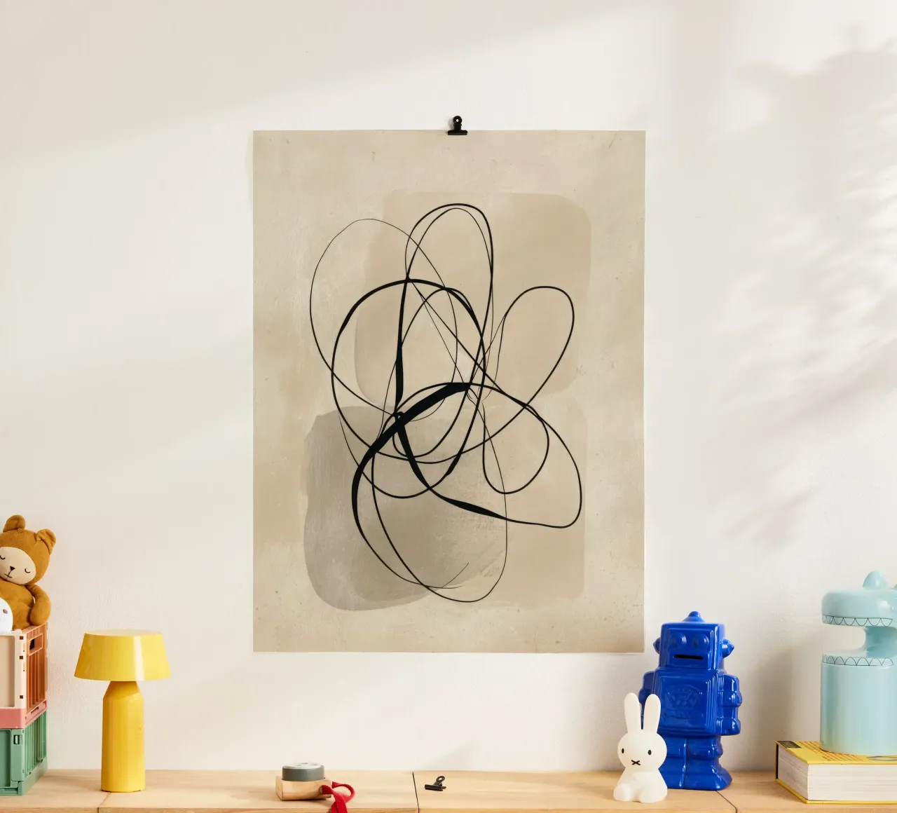 Minimal Abstract Line Art on Beige Background poster by Artbyvo