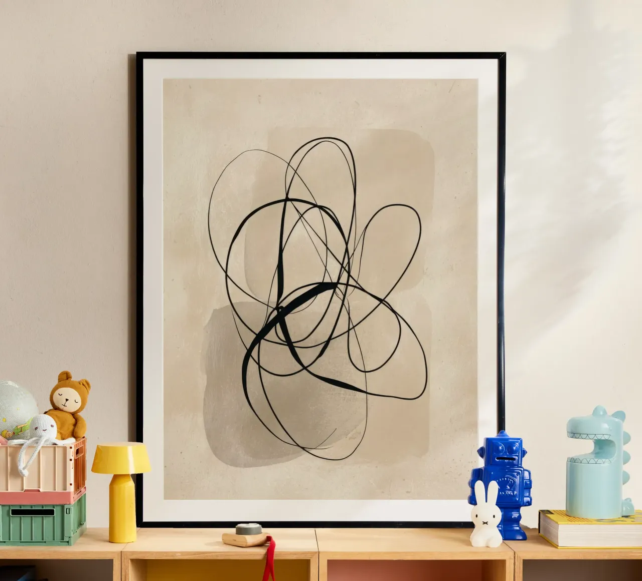 Minimal Abstract Line Art on Beige Background poster by Artbyvo
