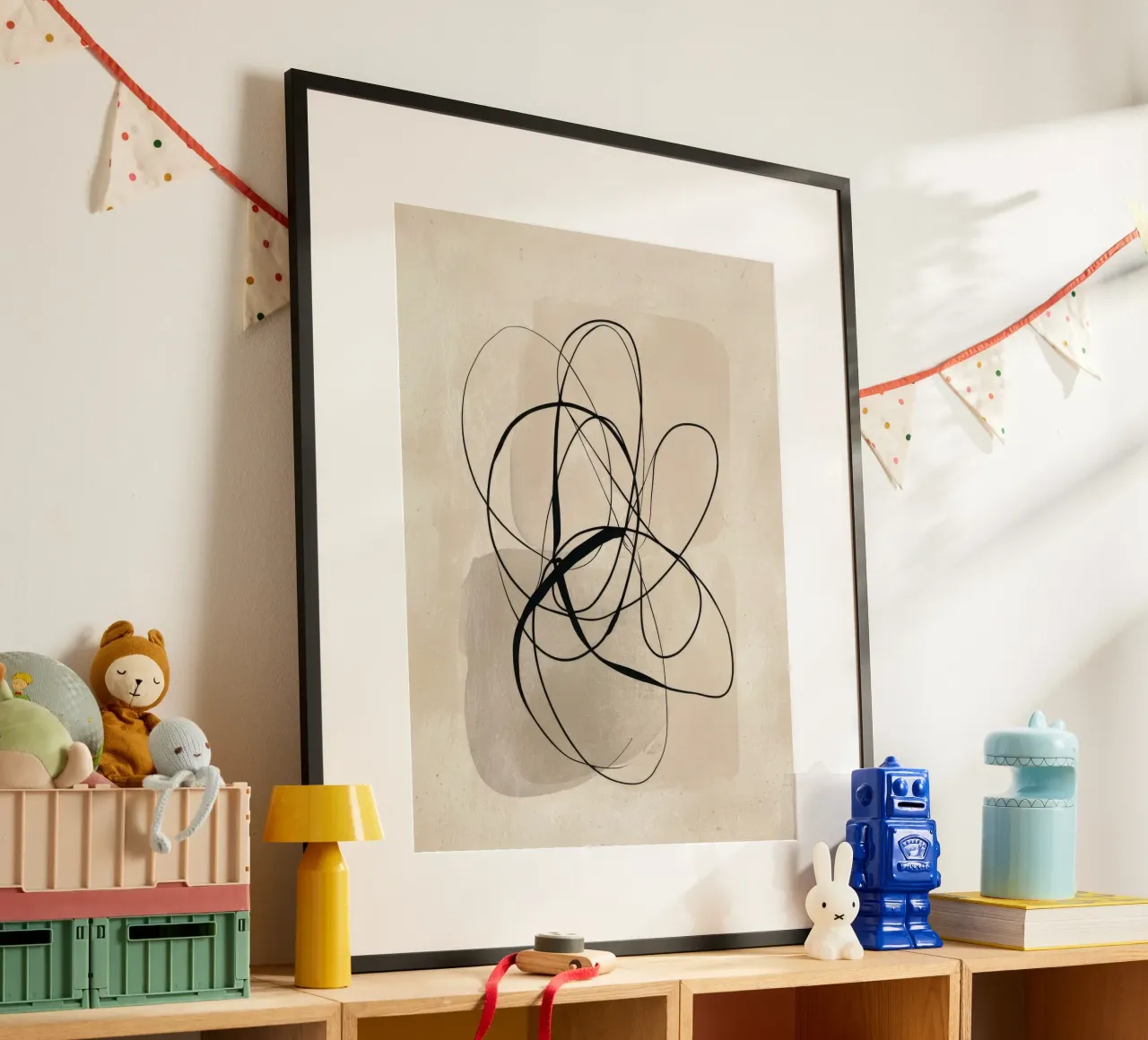 Minimal Abstract Line Art on Beige Background poster by Artbyvo