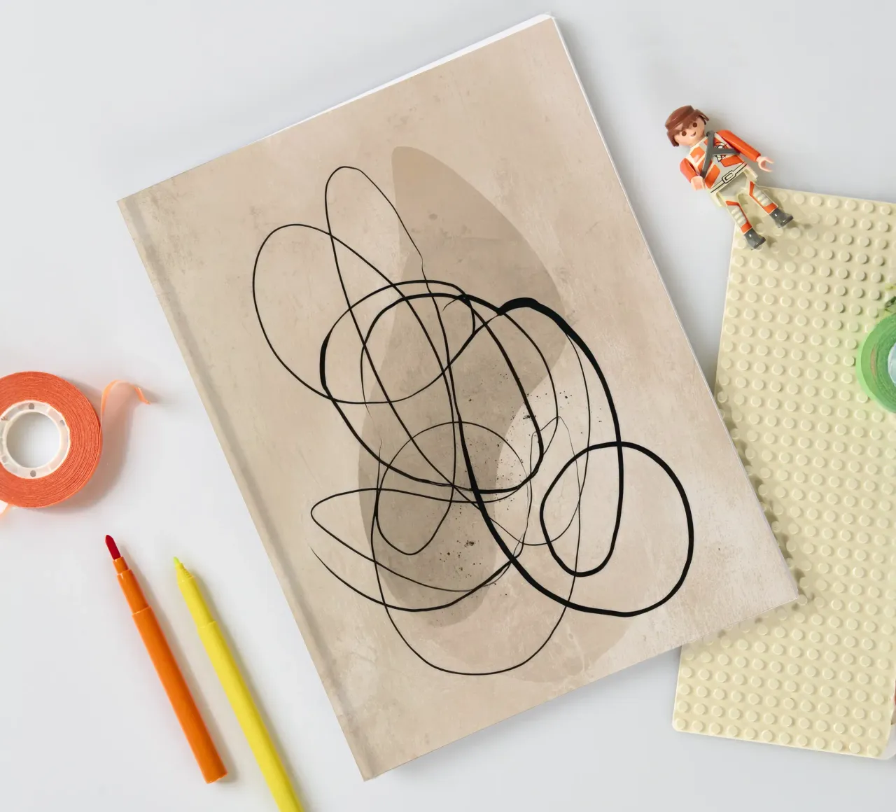 Minimalist Abstract Line Drawing on Beige Background notebook by Artbyvo