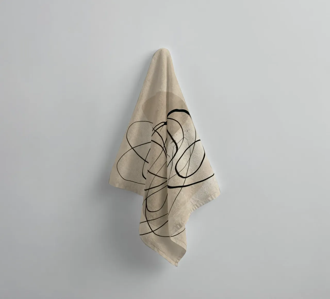 Minimalist Abstract Line Drawing on Beige Background towel by Artbyvo
