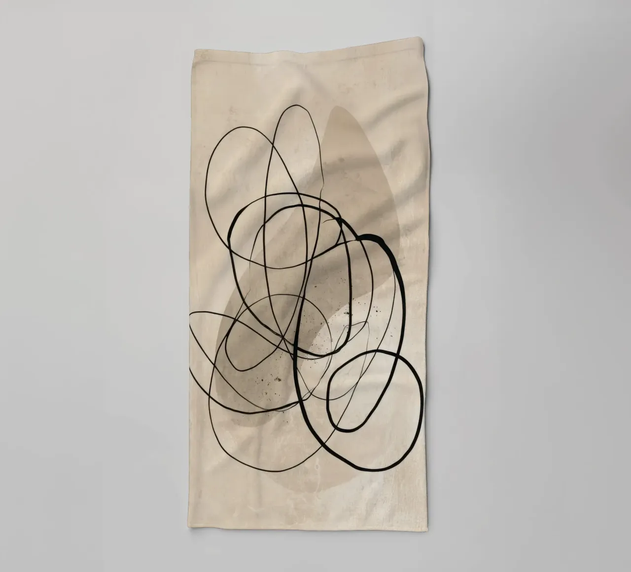 Minimalist Abstract Line Drawing on Beige Background towel by Artbyvo
