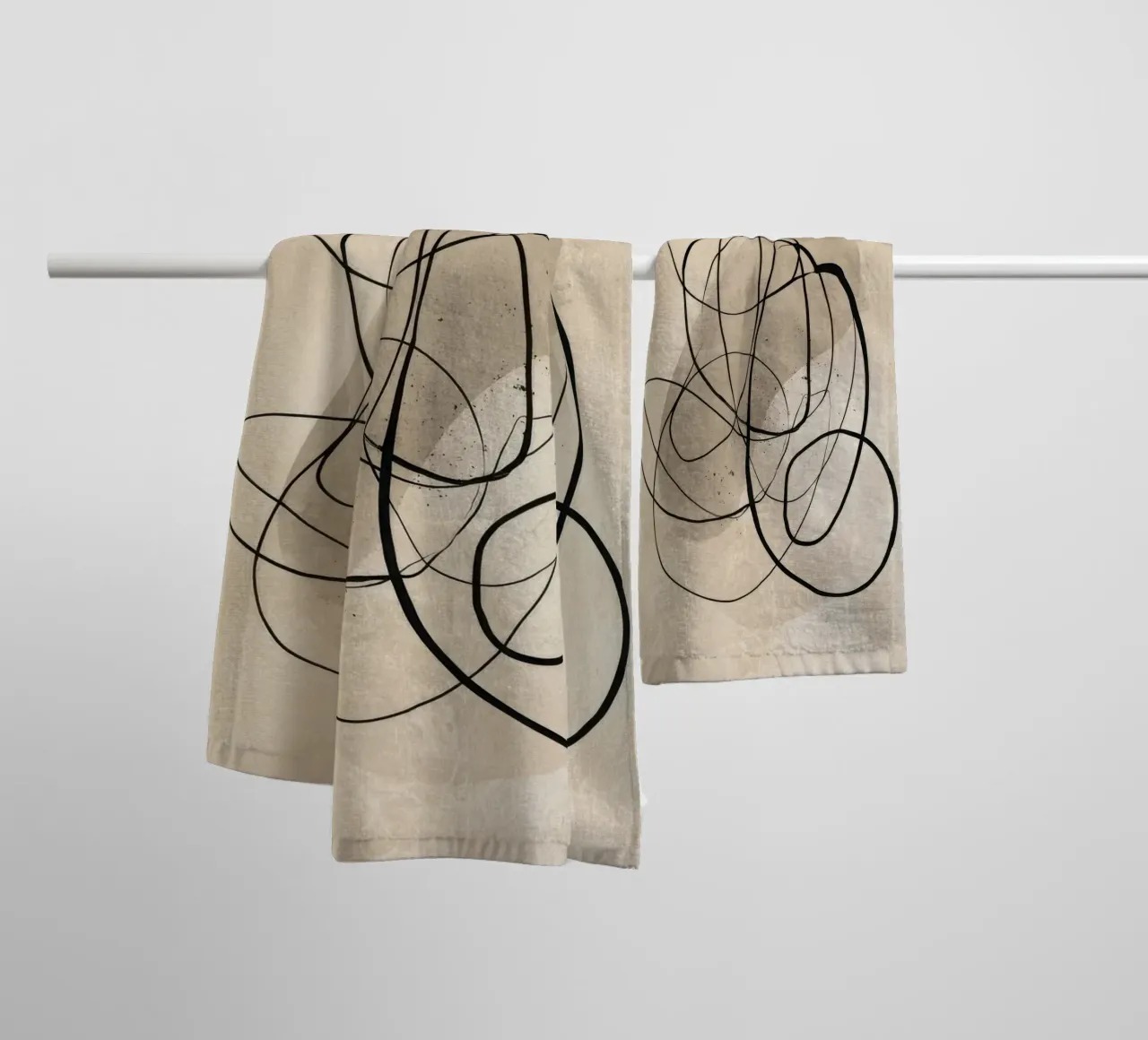 Minimalist Abstract Line Drawing on Beige Background towel by Artbyvo