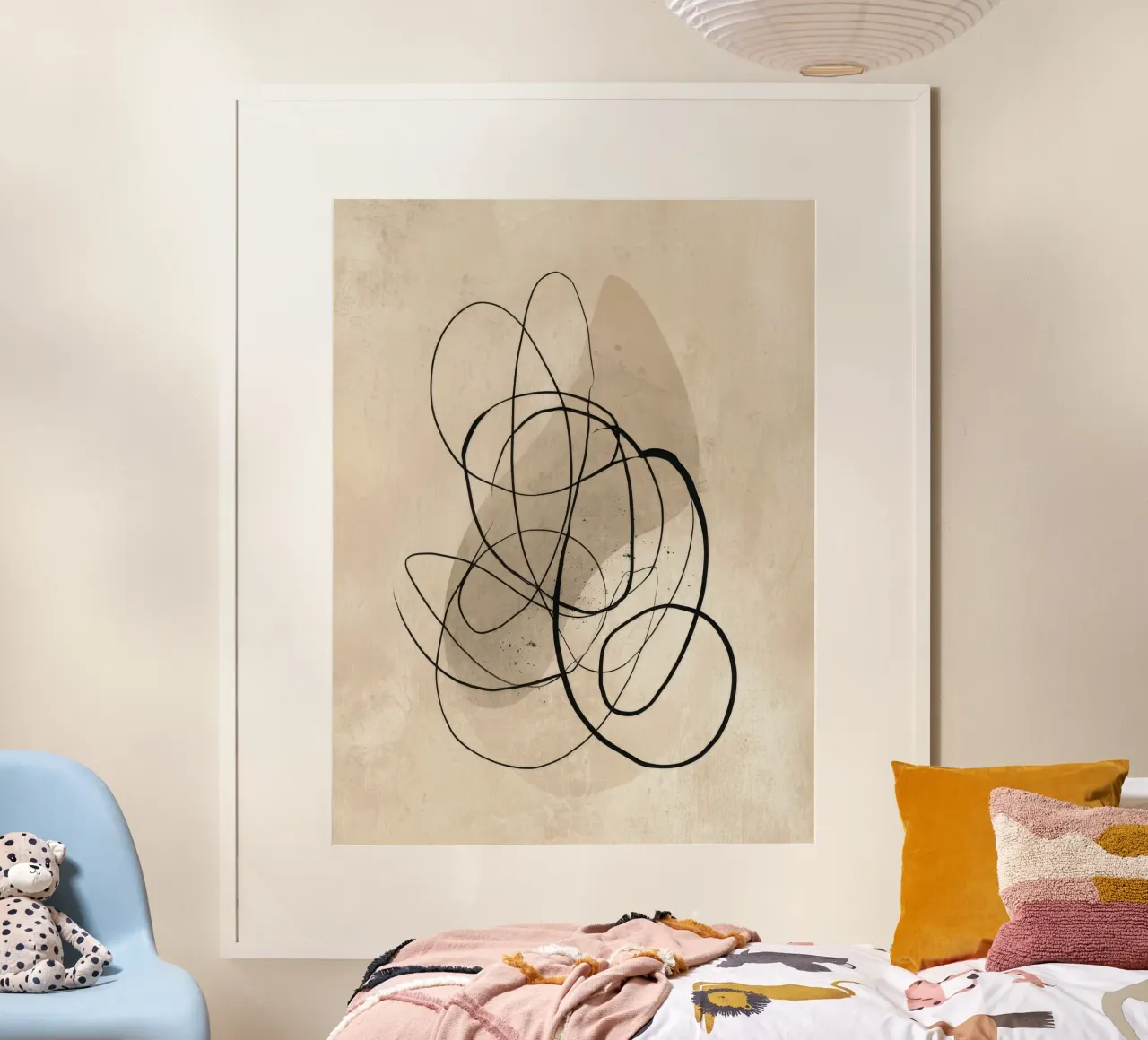 Minimalist Abstract Line Drawing on Beige Background poster by Artbyvo