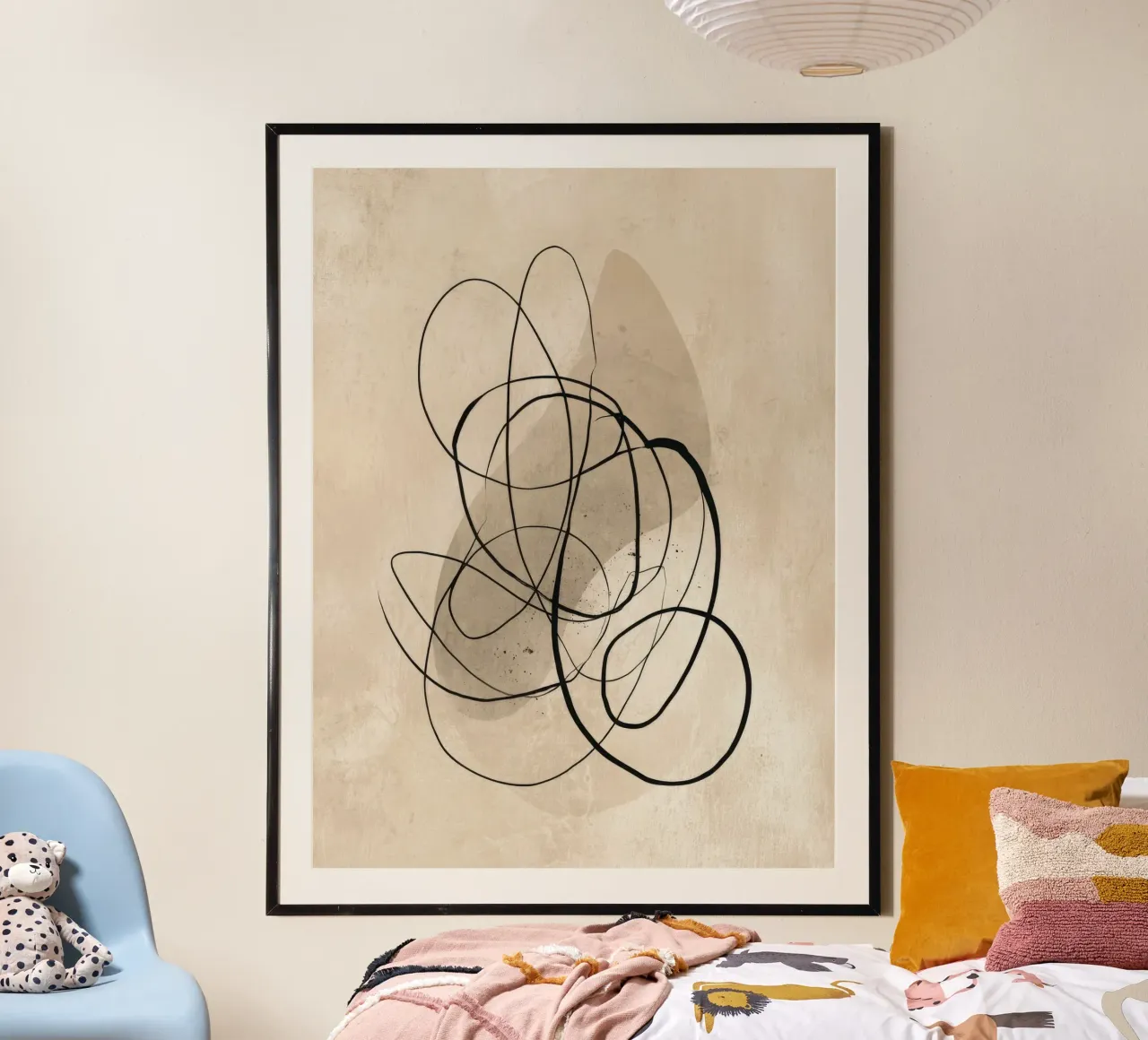 Minimalist Abstract Line Drawing on Beige Background poster by Artbyvo