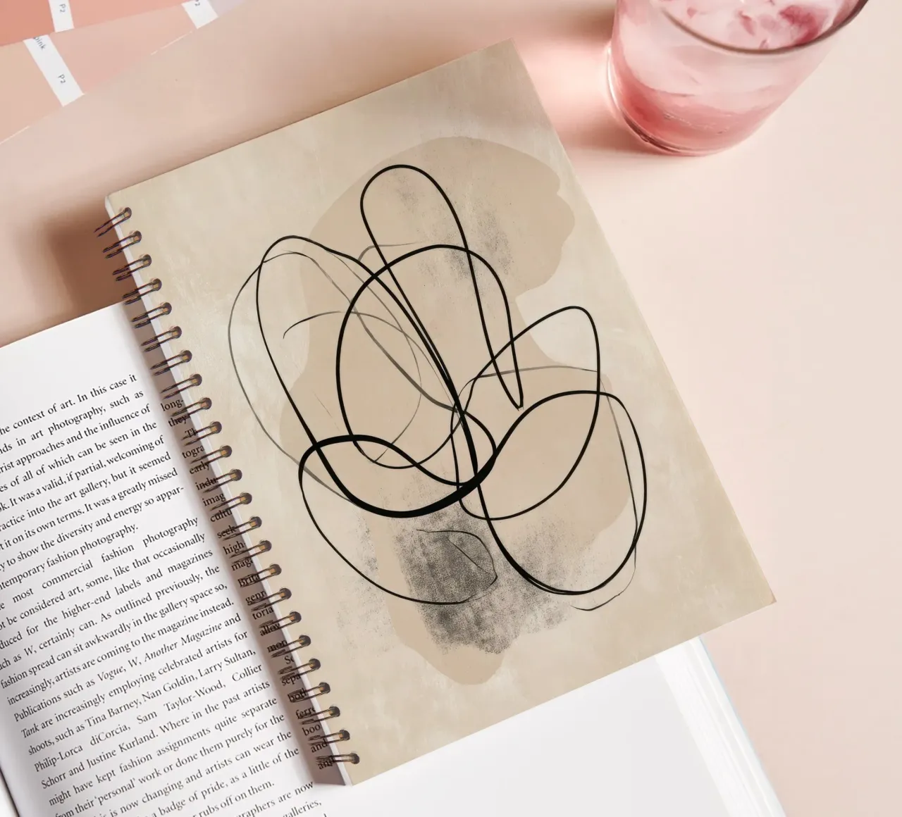 Abstract Minimal Line Art on Neutral Background spiral notebook by Artbyvo