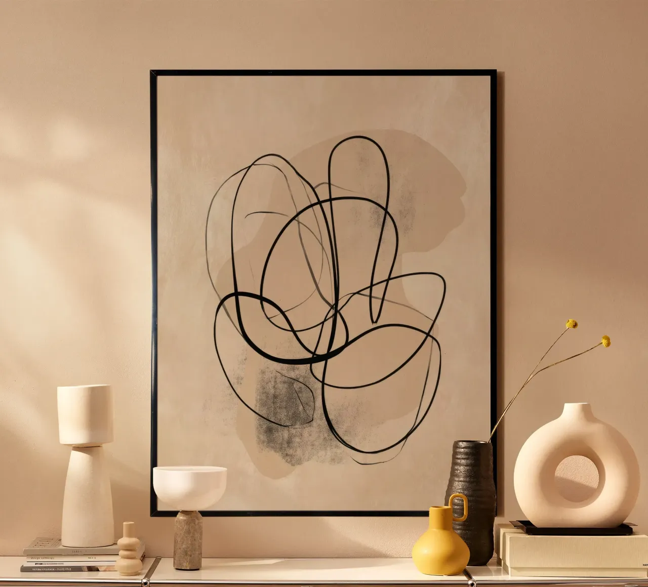 Abstract Minimal Line Art on Neutral Background poster by Artbyvo