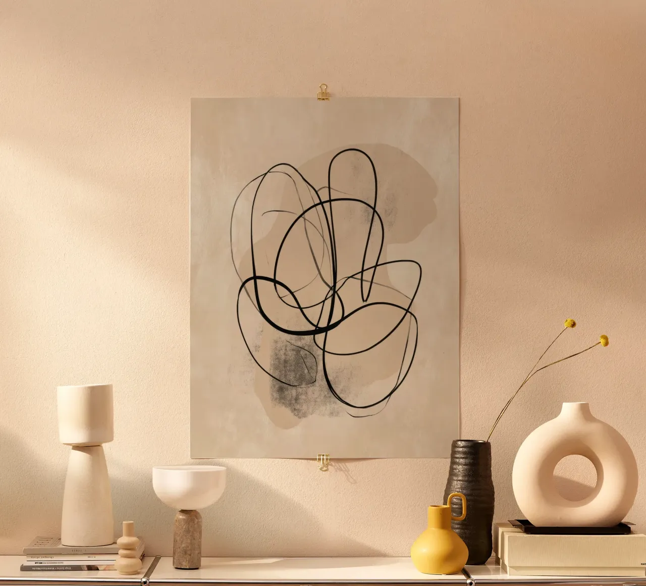 Abstract Minimal Line Art on Neutral Background poster by Artbyvo